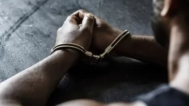 Arrested Cuffed Suspect With Hands on Table