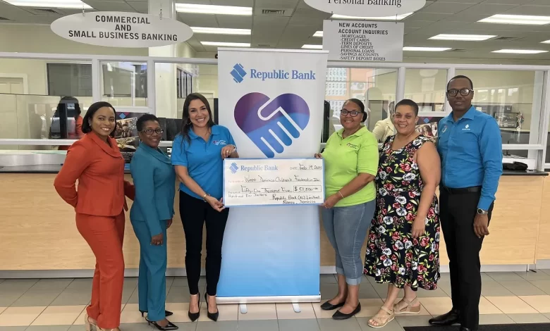 Republic-Bank Dominica Tracy Bartholomew Presenting Cheque to the West Dominica Federation