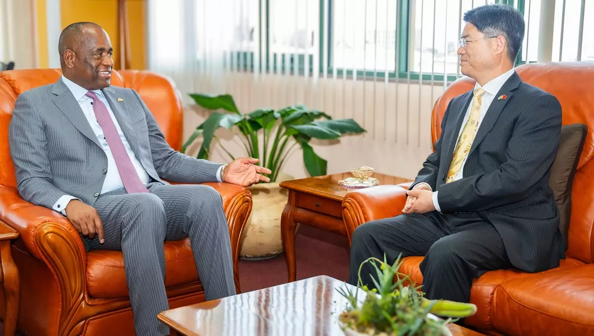 Prime Minister Hon. Roosevelt Skerrit with Chinese Ambassador, Chu Maoming