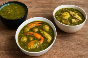 Crab Callaloo Soup, Smoke Meat Callaloo Soup, Vegetable Callaloo Soup from Dominica