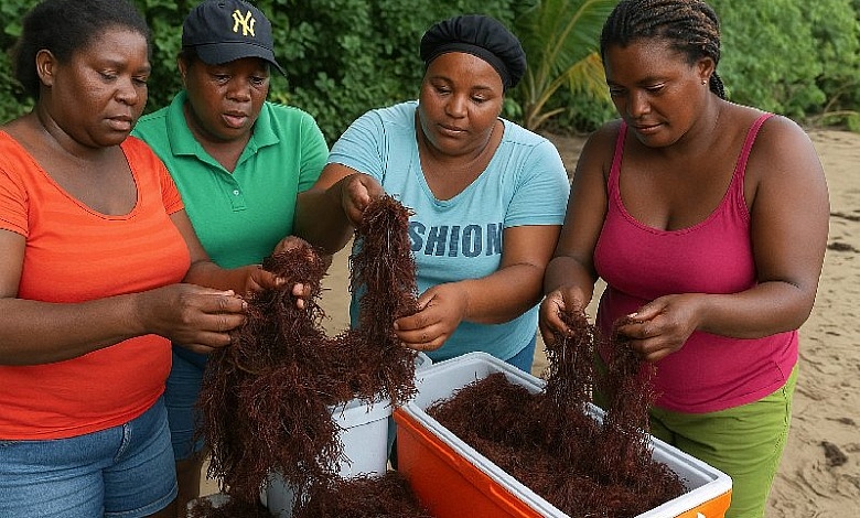 Dominica Women harvesting Seamoss