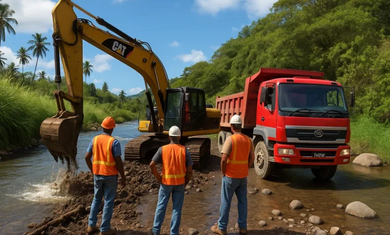 Dredging River in Dominica