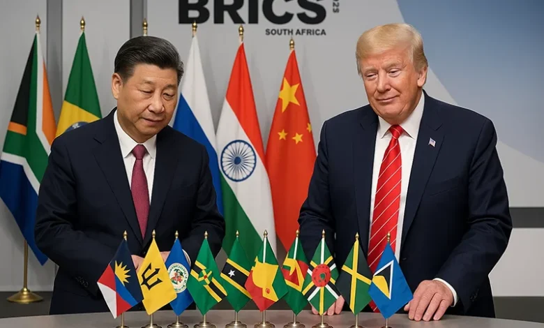 Caribbean Flags Watched by Donald Trump and Xi Jinping