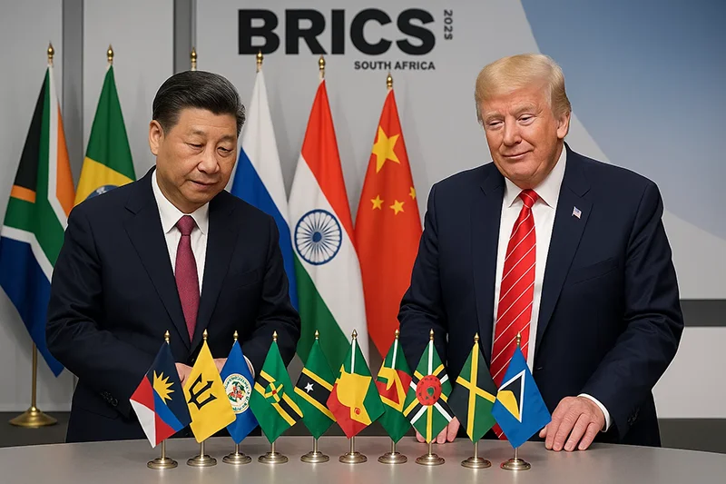Caribbean Flags Watched by Donald Trump and Xi Jinping