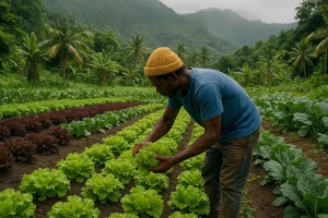 Dominica Farmer Doing Organic Farming of different leafy vegetables