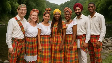 Different Ethinic People from Dominica in their Traditional Creole Madras Clothing