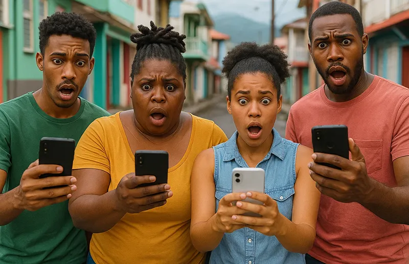 People on Their Phones Looking at a video on Social Media of a Healthcare Patient in Dominica