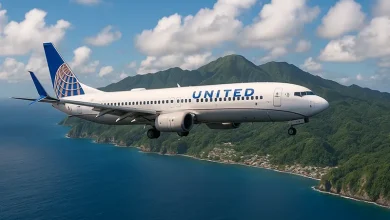United Airlines Flying over Dominica