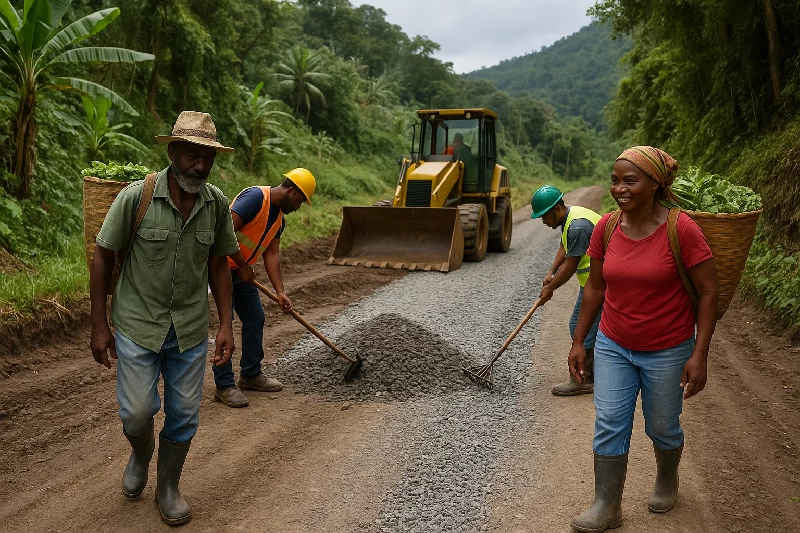 Road Rehabilitation works being Done on a Feeder Road in Dominica Rural Area