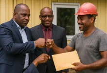 Getting Fist Bumped for Awarding Contract in Dominica