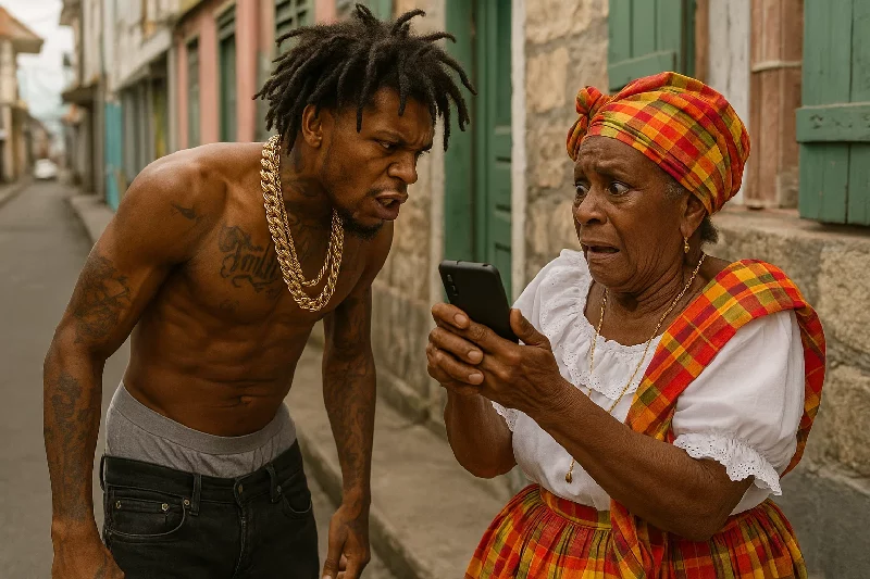 Old Dominica Woman in Fear of Criminal Man in Dominica