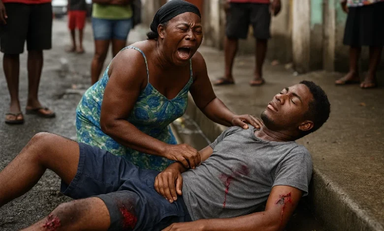 Mother Cries for the Son Shot in Roseau, On the Street in the Gutter while onlookers Stare without Helping