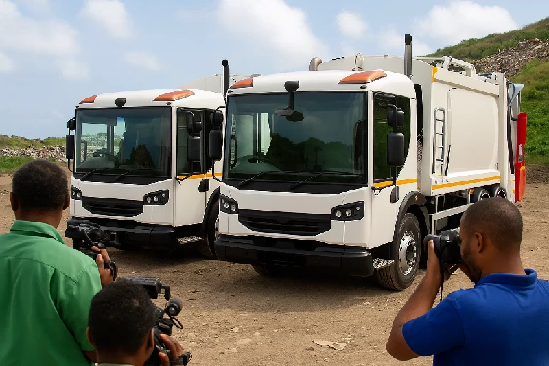 Rubbish Compactor Tructs at Landfill - Media Taking Pictures