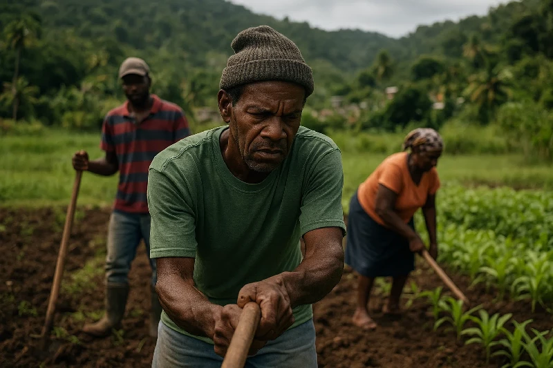 Agriculture Land Farmer Working On farm Land in Dominica