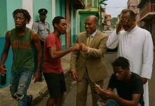Drug Abuse in Roseau as Police stand in the back and Politician Fist Bump a drug user and the clergy cover their eyes