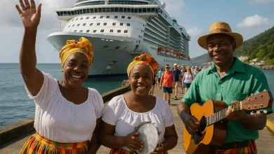 Dominican Cultural Performers Welcoming Cruise Visitors to Dominica
