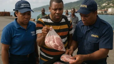 DASPA Staff Checking someone from Dominica who is bringing in Meat products into the Borders of Dominica without a warrant