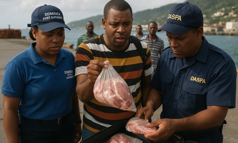 DASPA Staff Checking someone from Dominica who is bringing in Meat products into the Borders of Dominica without a warrant