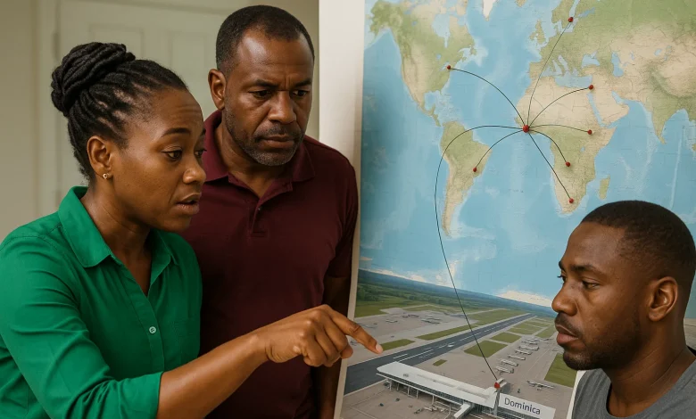 Routes on aMap as 3 people from Dominica sit discussing possible routes from Dominica to the Rest of the World