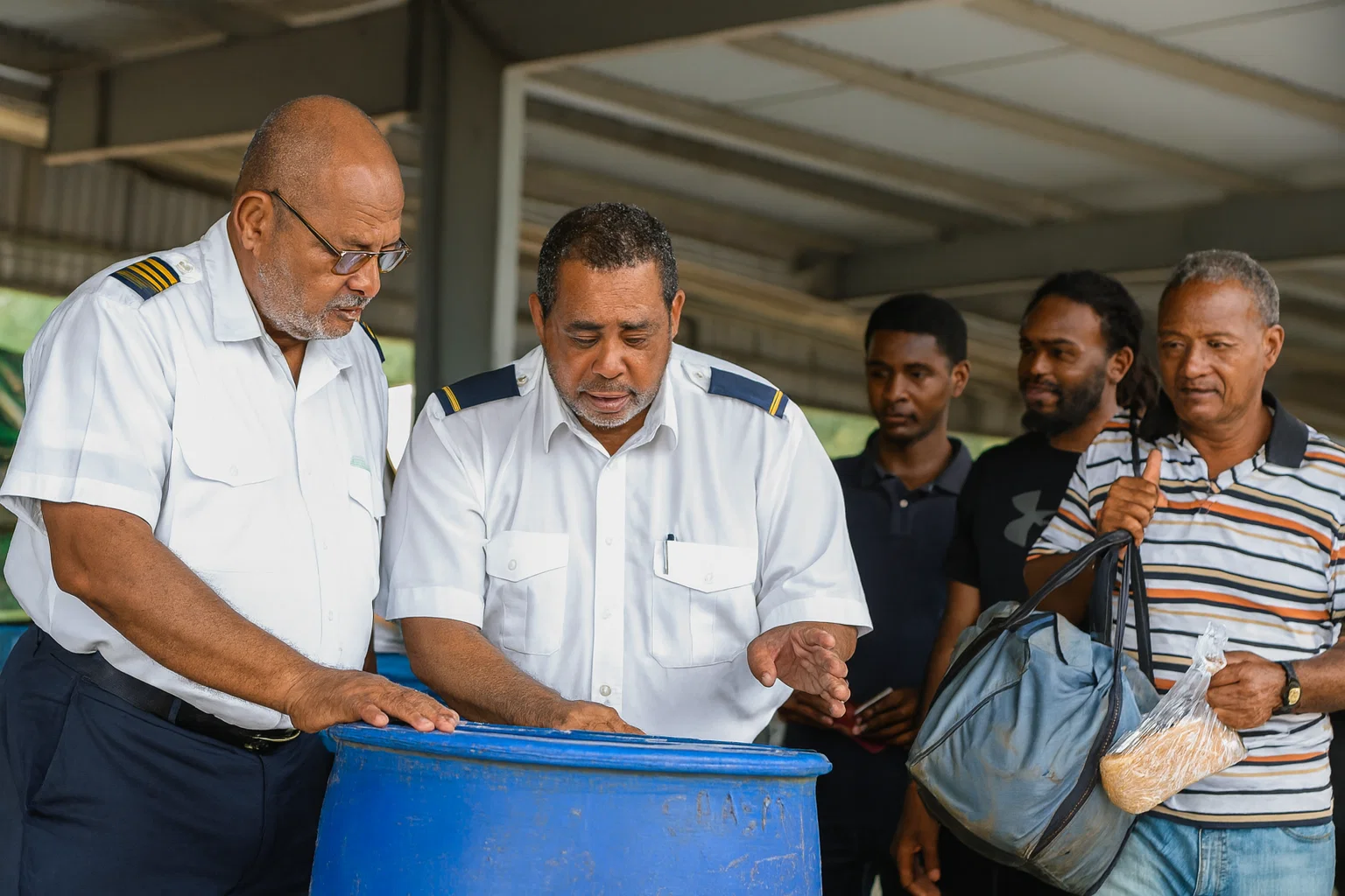 Dominica Customs Officers Checking Barrels Imported